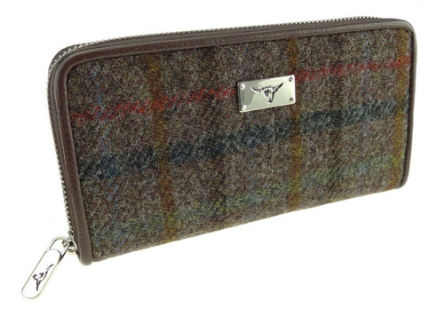 ladies harris tweed long zip purse staffa in brown check lb2100 col8 4999 p.jpg
