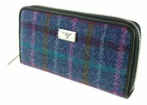 ladies harris tweed long zip purse staffa in purple multi check lb2100 col51 5005 p.jpg