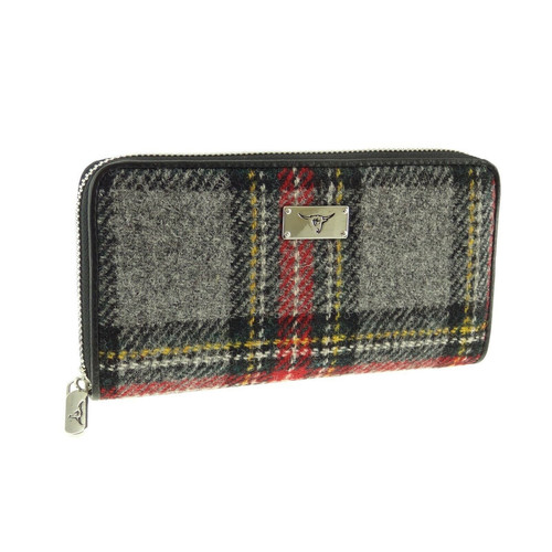 ladies harris tweed long zip purse staffa in grey red tartan lb2100 col96 5012 p.jpg