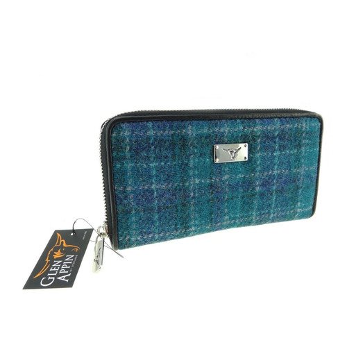 ladies harris tweed long zip purse staffa in sea blue check lb2100 col92 5010 p.jpg