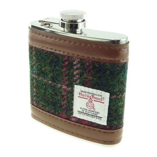 authentic harris tweed 6oz hip flask dark green and pink check 8292 p.jpg