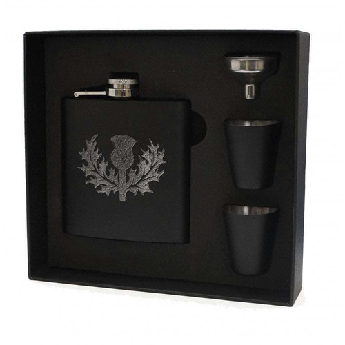 art pewter black scottish thistle engraved 6oz hip flask gift set new 108 p.jpg