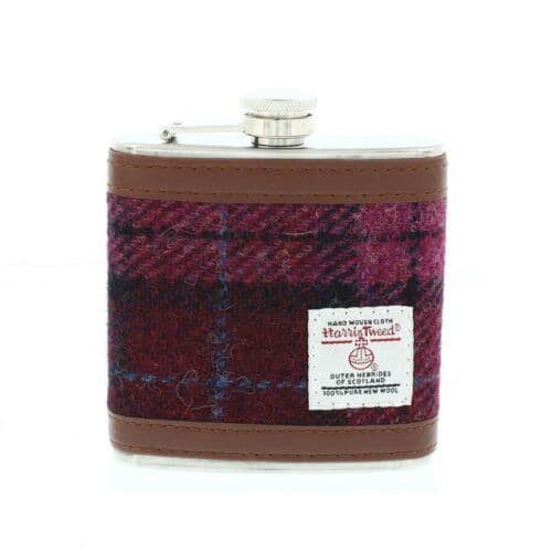6oz harris tweed hip flask in raspberry check hf2100 col90 5370 p.jpg