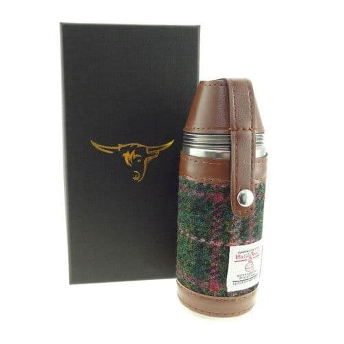 authentic harris tweed 8oz hunting flask dark green plum check 8299 p.jpg