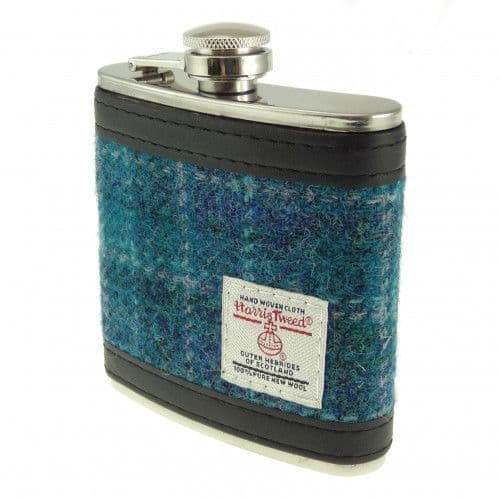 authentic harris tweed 6oz hip flask sea blue check 5371 p.jpg