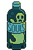 A green plastic bottle with a green ghost on it. A cyan banner crosses over the ghost with the words reading Souls in all caps.