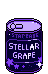 a looping gif of a purple tinted can with a dark purple label with stars. white text reads 'stellar grape' in all caps. A shine gleams across the can