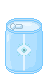 a white can with a sky blue label, it has a symbol of a white line and a blue eye along the center