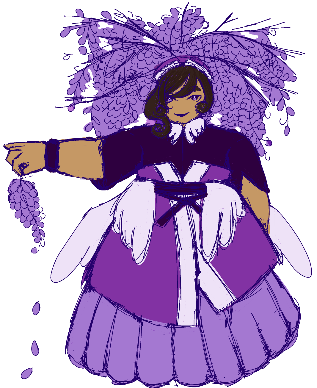 a sketch of Wisteria dangling a bunch of wisteria flowers.