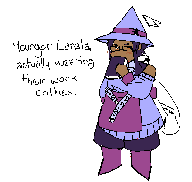 an ms paint doodle of Lanata with text to the left that reads 'Younger Lanata actually wearing their work clothes'.