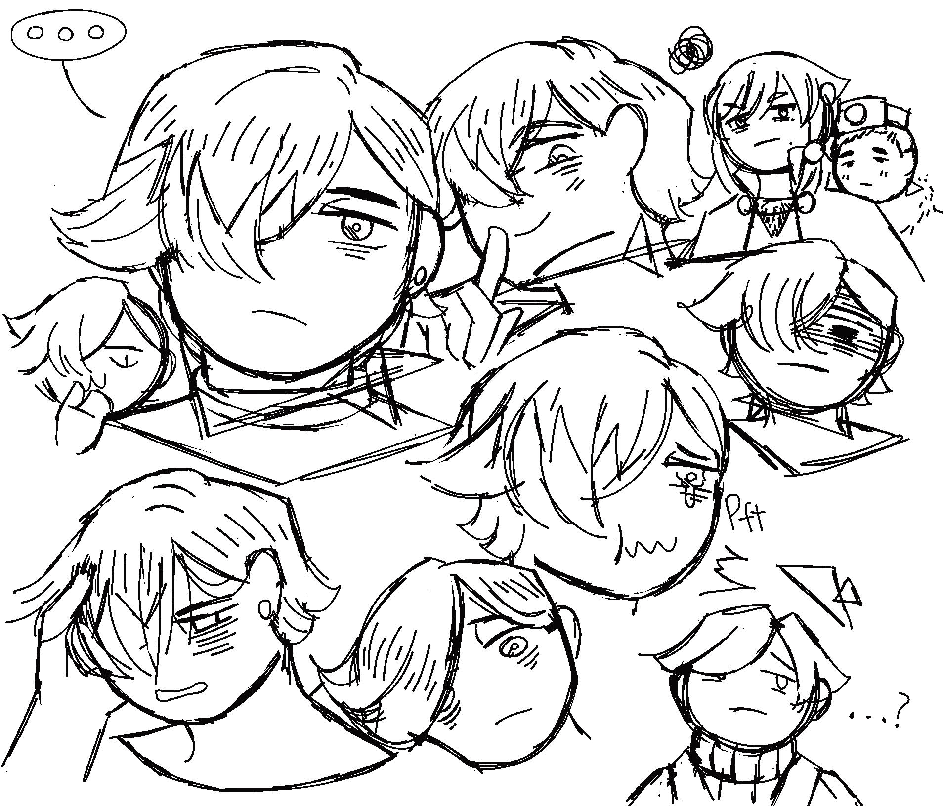 sketches of Pachypoda with different expressions and angles.