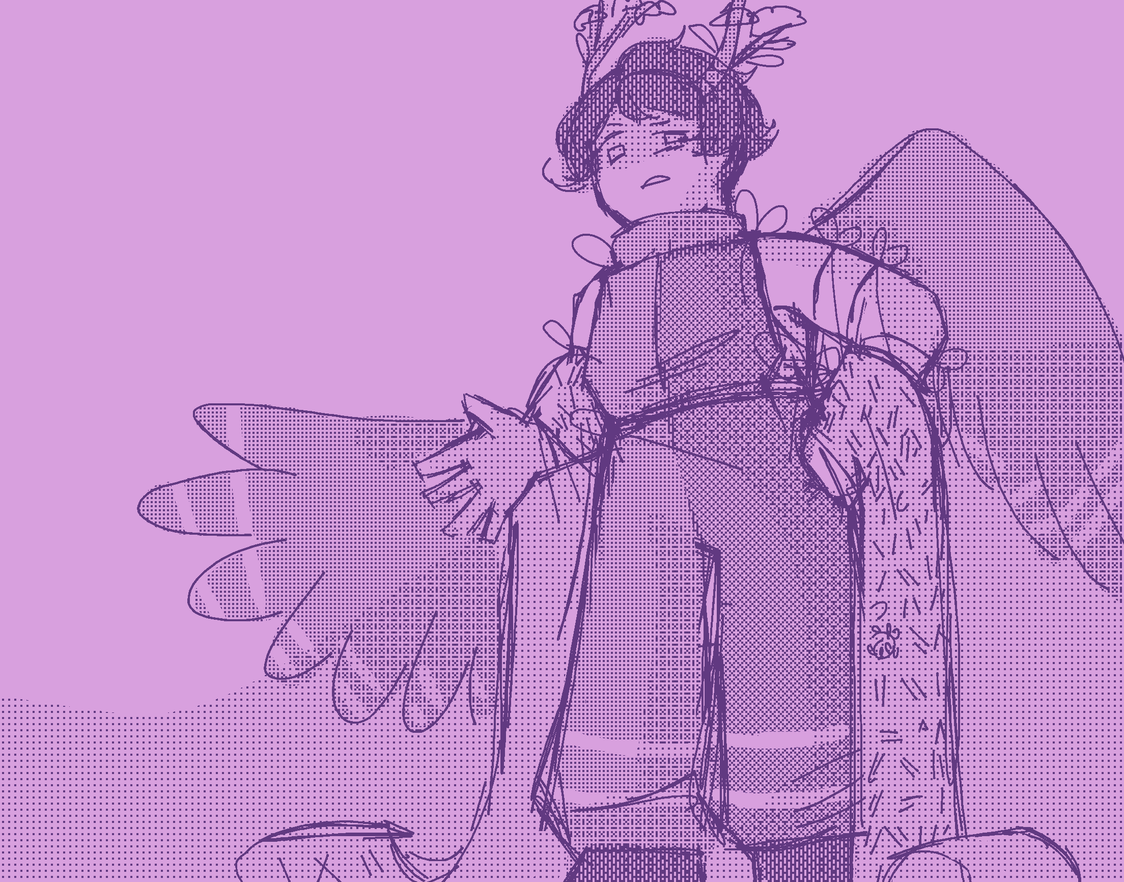 a purple sketch with halftone shading of Myrtle