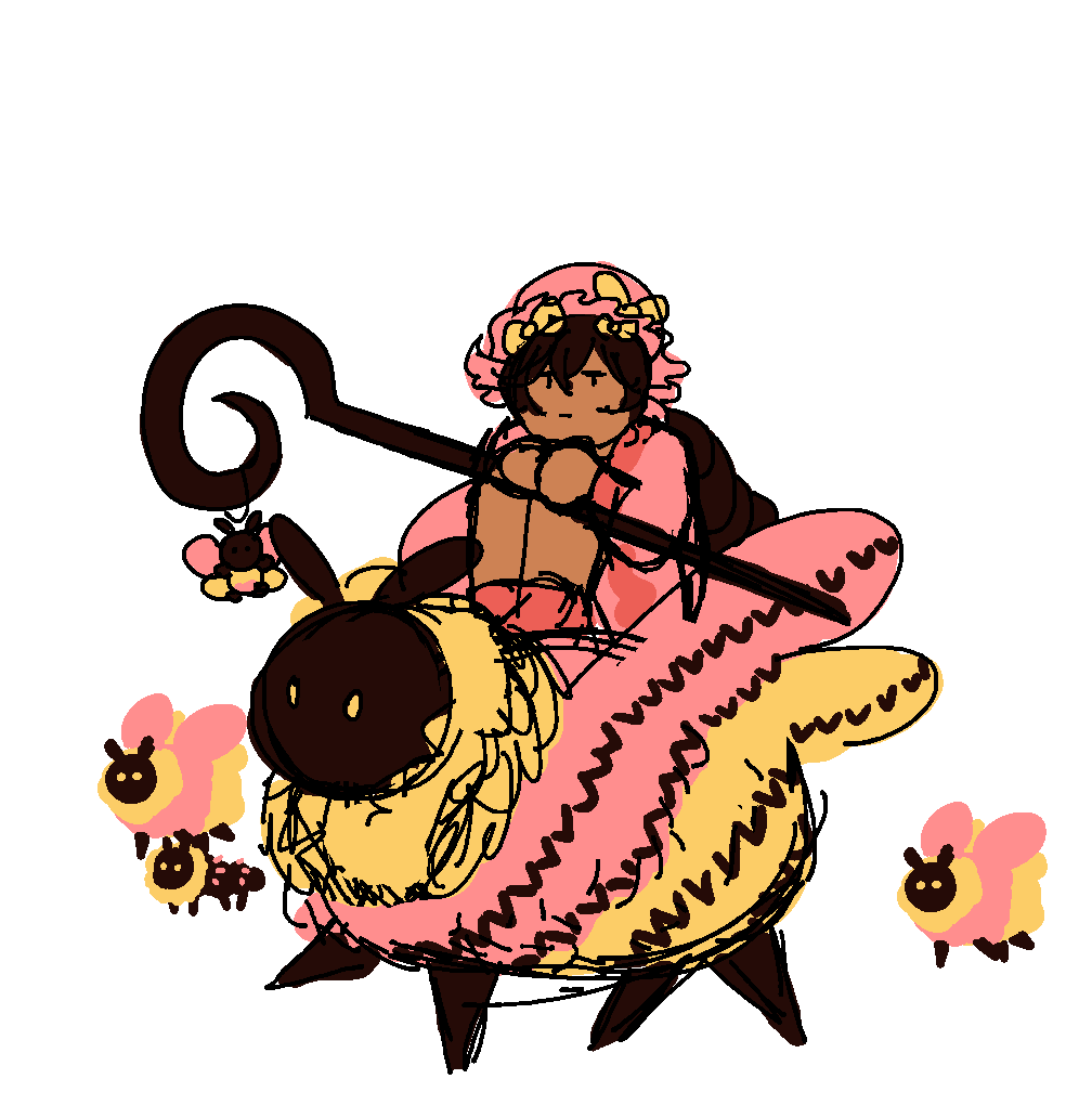 a doodle of Erina riding the back of a sheepmoth, ve 