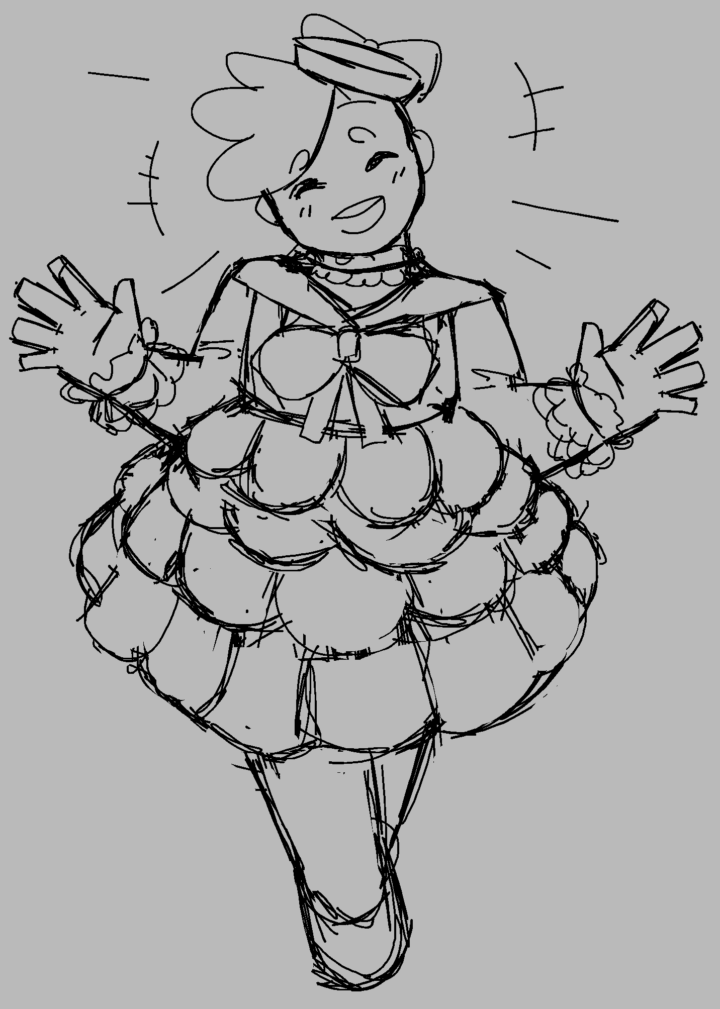 a sketch of goby wearing a sailor dress with a layered frilly skirt
