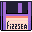a purple pixel floppy disk bobbing up and down with the word fizzsea written on the label