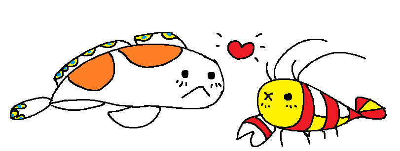 an ms paint drawing of Goby and Pistol in their animal forms. A heart is between them.