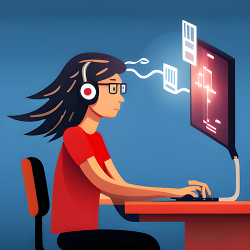 cartoon of a girl coding and codes flowing out of her hair .png