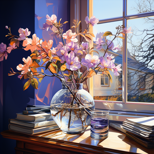 mhoydich a vase with a plant in it next to some stacked books i d9cdc2fd be5b 4238 a2c1 3a1590f08335.png