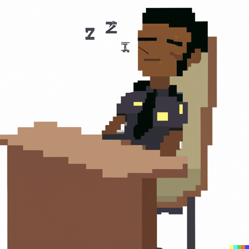 DALL·E 2023 06 21 13.08.16 8 bit full body immigration officer that is sleeping on a table brown ski.png
