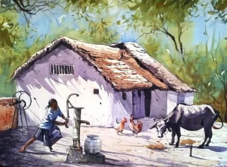 Village House painting by Amit Kapoor ArtZolo com.jpg