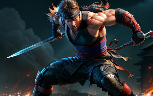 ultimate male ninja survival fatal warrior superhero holding sward and fight with other ninja night .png