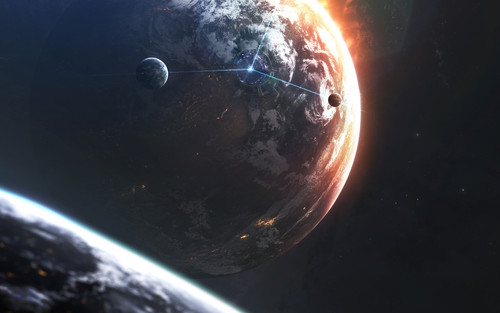 Glowing planet, awesome science fiction wallpaper, cosmic landscape. Elements of this image furnishe.jpg