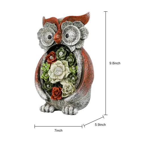 garden statue owl figurinessolar powered resin animal sculpture with 5 led lights for patiolawn gard.webp