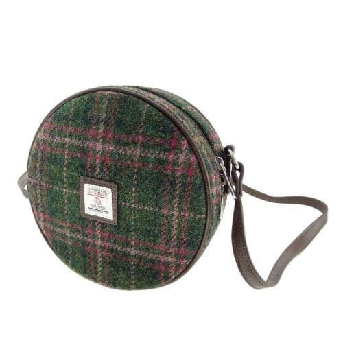 ladies harris tweed bannock round bag in dark green plum check lb1204 col107 4842 p.jpg
