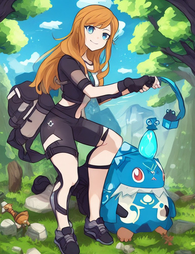 DreamShaper 32 A femaletrainer with a cute cryptomon on advent 3.jpg