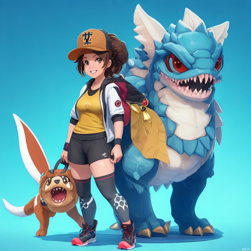 DreamShaper v5 female Trainer with cute fourlegged cryptomonst 2.jpg