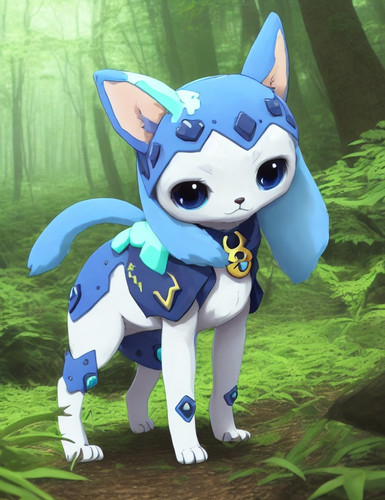 DreamShaper v5 cute fourlegged cryptomon in forrest 1.jpg