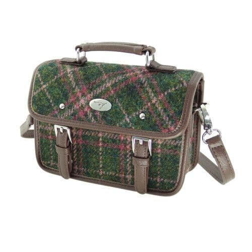 ladies harris tweed mini satchel in dark green plum check lb1230col 107 8497 p.jpg