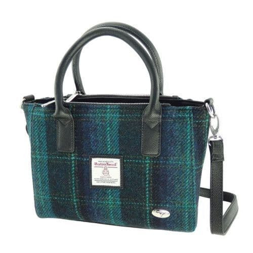 ladies authentic harris tweed small tote bag brora in blue with turquoise over check lb1228 col119 8.jpg