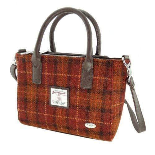 ladies authentic harris tweed small tote bag brora in brown with orange over check1228 c 8578 p.jpg