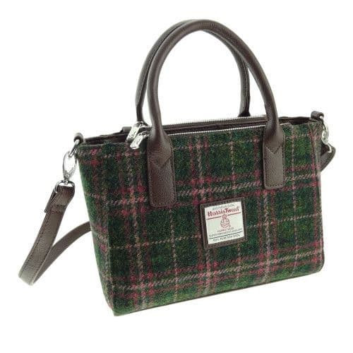 ladies authentic harris tweed small tote bag brora in dark green and plum checklb1228 co 8579 p.jpg