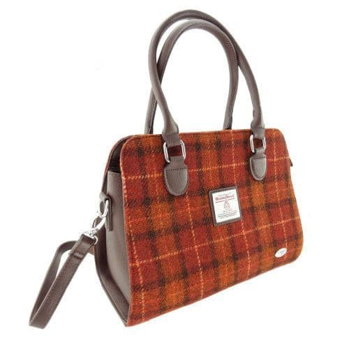 ladies harris tweed findhorn midi tote bag in brown with orange overcheck lb1227 col17 4896 p.jpg