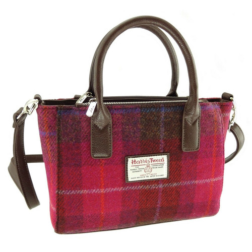 ladies authentic harris tweed small tote bag brora in deep pink tartan lb1228 col52 4915 p.jpg