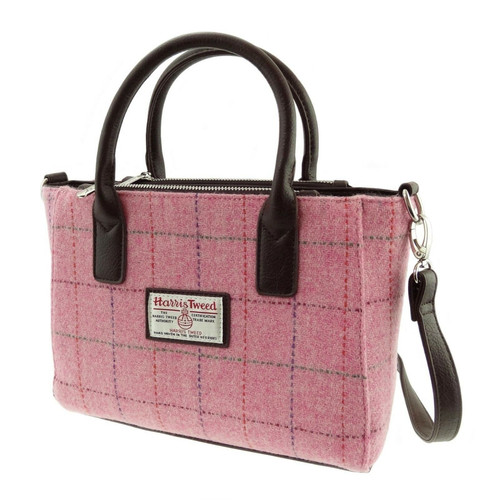 ladies authentic harris tweed small tote bag brora in bright pink with overcheck lb1228 4918 p.jpg