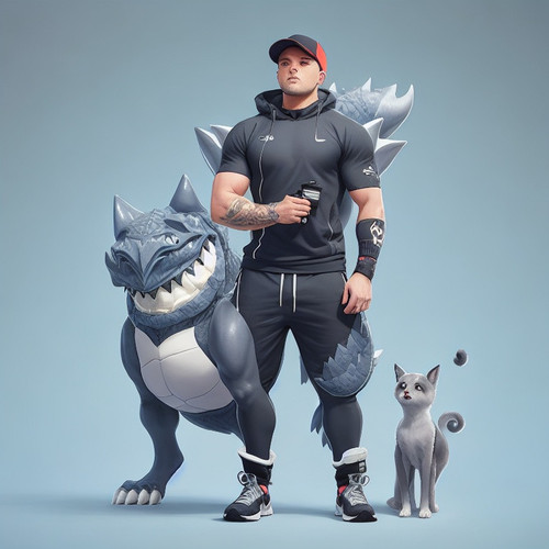 DreamShaper v5 male Trainer with cute gray fourlegged cryptomo 2.jpg