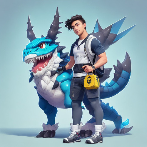DreamShaper v5 male Trainer with cute fourlegged cryptomonster 3.jpg