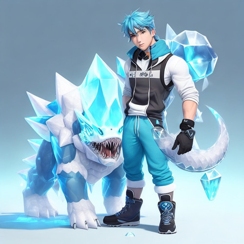 DreamShaper v5 male Trainer with cute ice fourlegged cryptomon 3.jpg