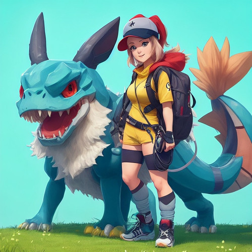 DreamShaper v5 female Trainer with cute fourlegged cryptomonst 334554.jpg