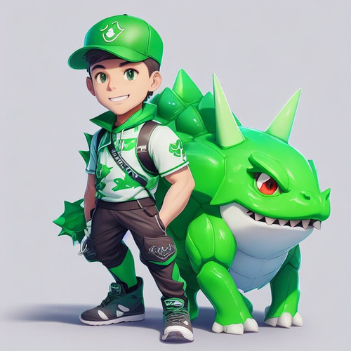 DreamShaper v5 male Trainer with cute green fourlegged cryptom 0.jpg