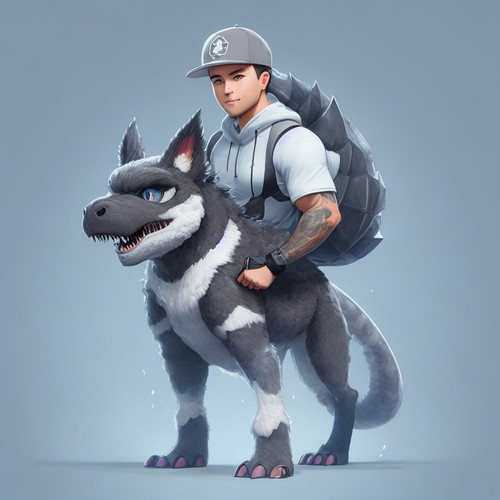 DreamShaper v5 male Trainer with cute gray fourlegged cryptomo 1.jpg