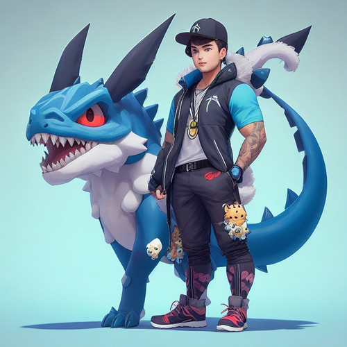 DreamShaper v5 male Trainer with cute fourlegged cryptomonster 3asd.jpg