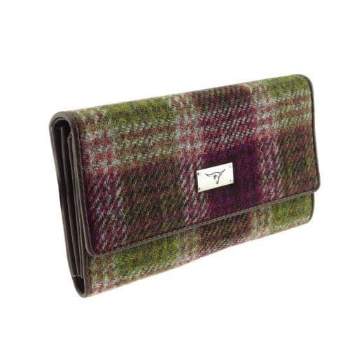 women s harris tweed tiree flap over long wallet purse in heather check lb2106 col125 5033 p.jpg