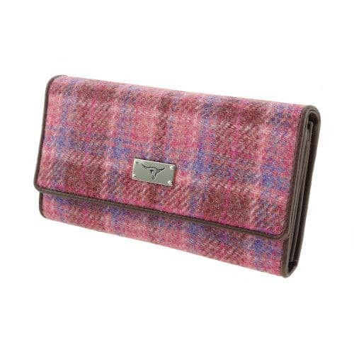 women s harris tweed tiree flap over long wallet purse in pink check lb2106 col 103 5029 p.jpg