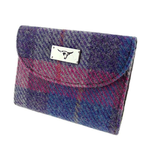 ladies harris tweed jura short wallet in purple pink tartan lb2002 col47 4958 p.jpg