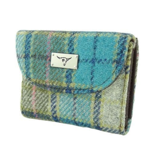 ladies harris tweed jura short wallet inturquoise tartan lb2002 col122 4965 p.jpg