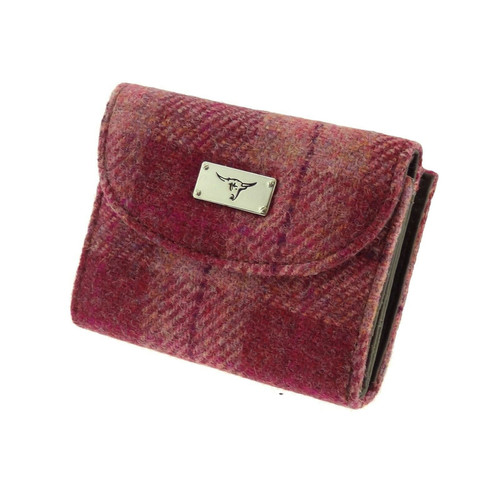 ladies harris tweed jura short wallet in salmon pink check lb2002 col99 4970 p.jpg